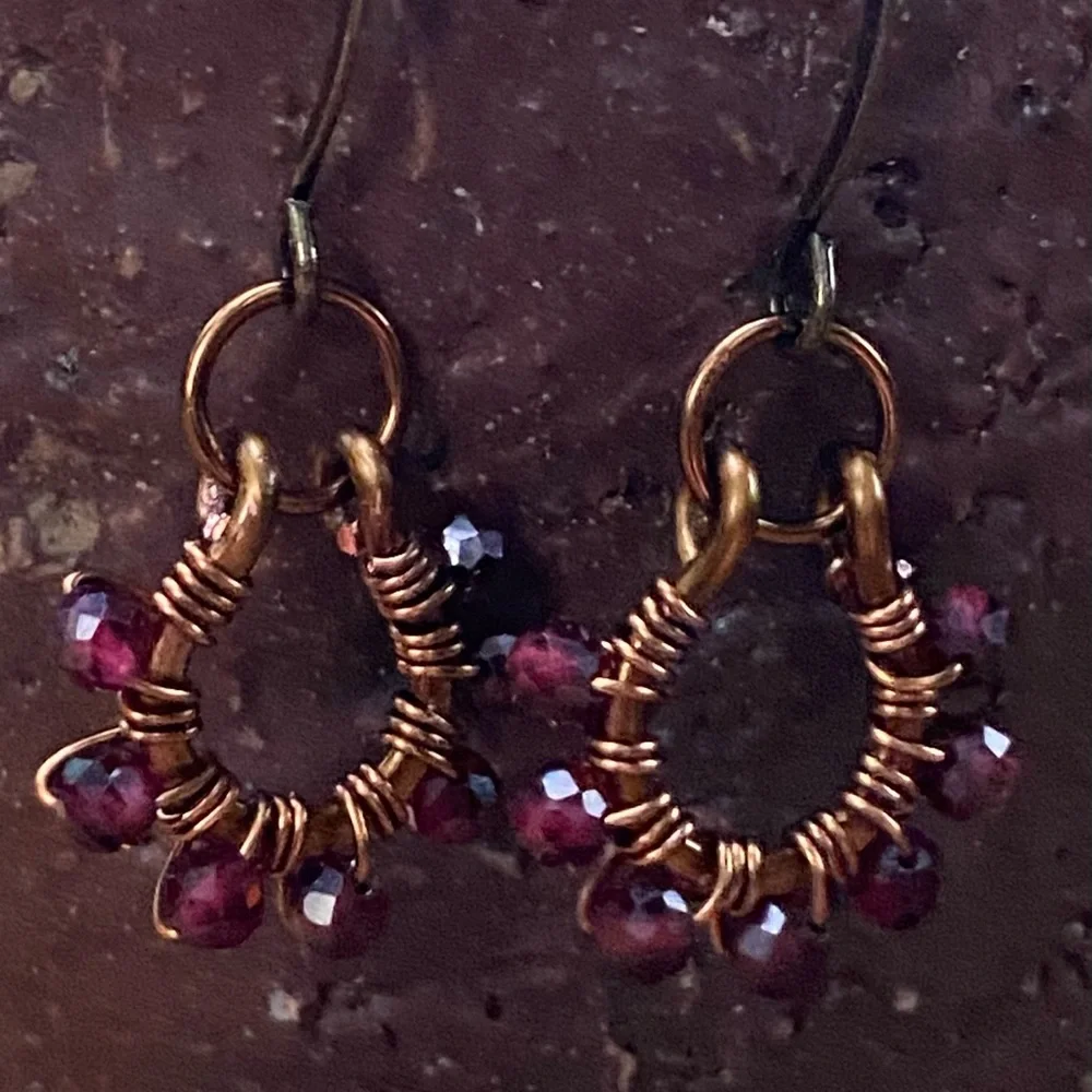Handmade Bronze and Ruby Earrings - Picture 4 of 6